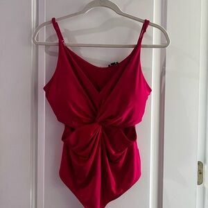 Body Contour Compression Silky Twist Front Cutout Thong Bodysuit